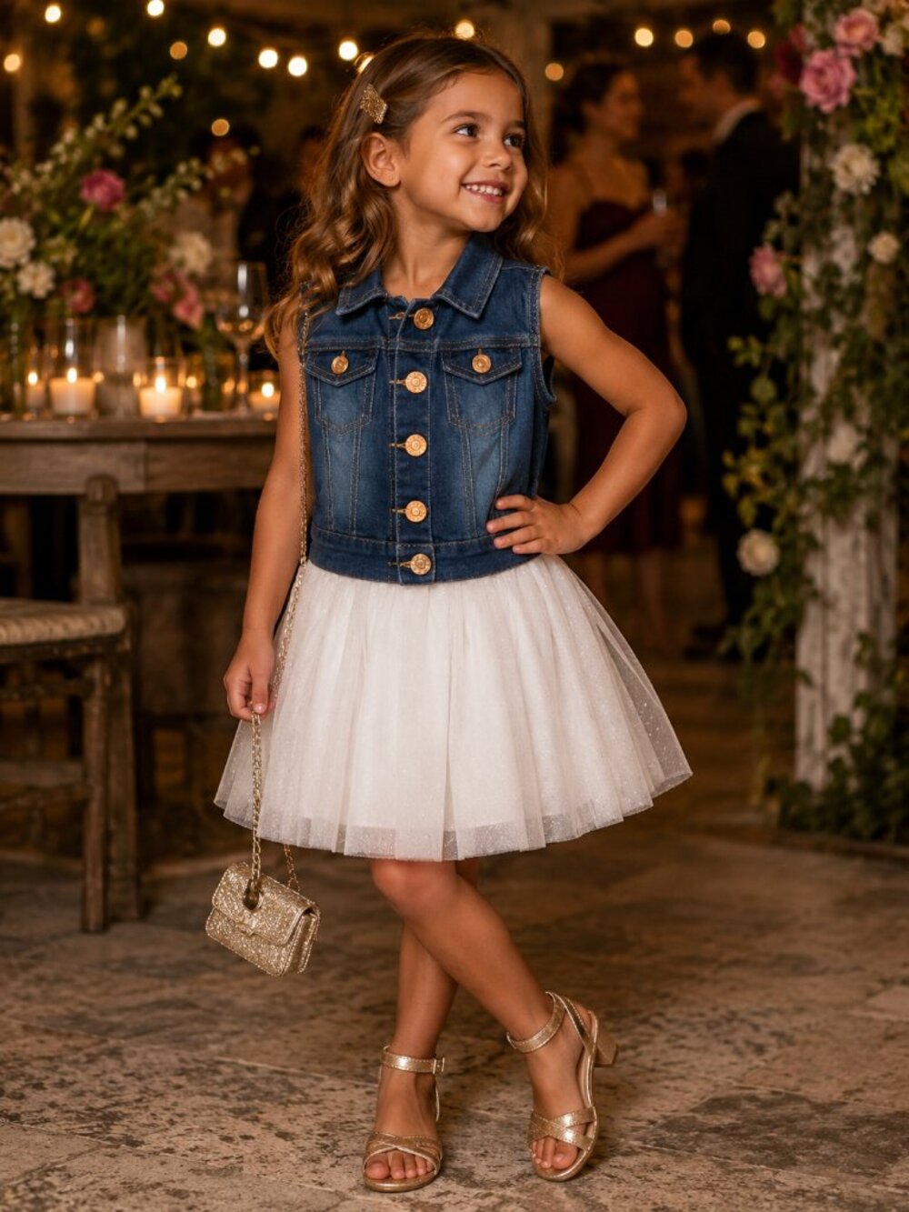 BCBG Girls Denim Jean Vest Size 4 Blue Button Front Kids